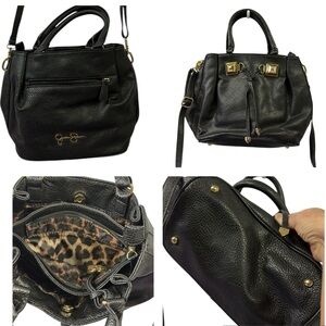 Jessica Simpson Black Pebbled Leather  Handbag Crossbody Purse 10 x 9 inches
